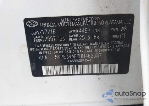 2017 Hyundai Sonata Sport z USA, uszkodzony, nr VIN 5NPE34AF3HH462087